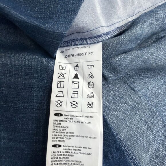 Joseph Ribkoff Pearl Embellished Denim Shift Dress Size 4 Short Sleeve Mini Blue - Picture 4 of 7